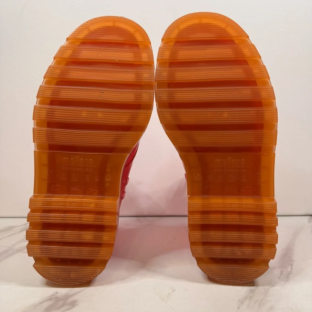 MELISSA Coturno Translucent Platform Lace Up Combat Boots HOT PINK-ORANGE / 7 US - Picture 13 of 14